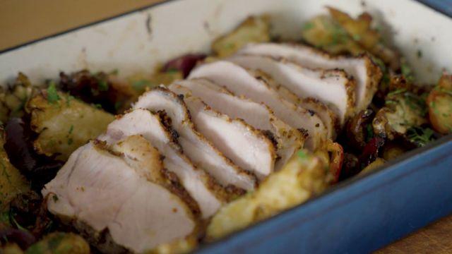 Matías Arteaga cocinó en "El Ingrediente" topinambur asado con cerdo al horno.