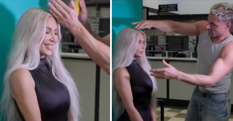 Kim Kardashian tomando la foto de su licencia de conducir