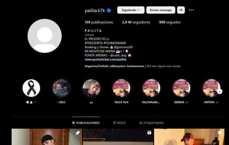 Perfil de Instagram de Pailita sin foto