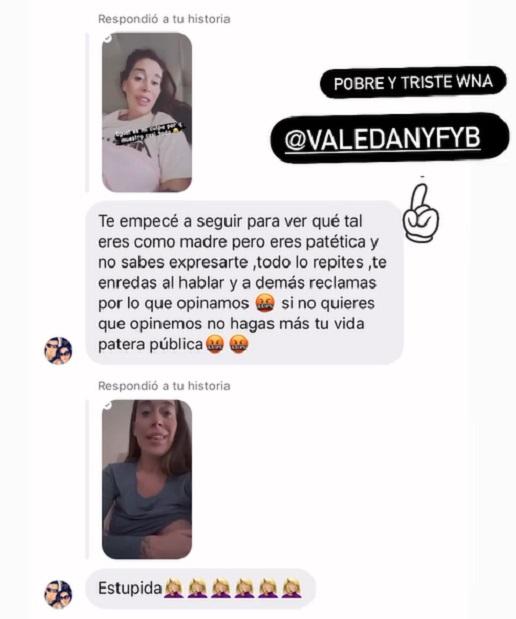 Vale Roth mostró los duros mensajes que recibe