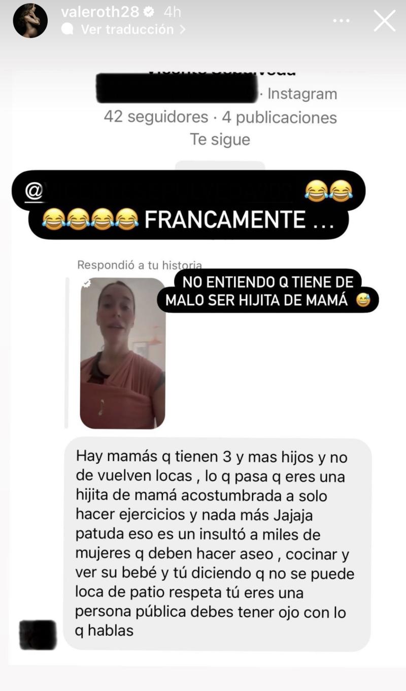 Vale Roth responde a hater que la criticó por tener asesora del hogar