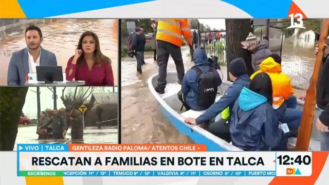 Personas fueron rescatadas en bote en Talca