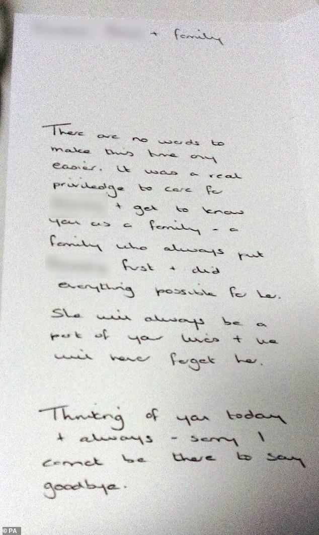 Carta de padres enviada a las enfermeras