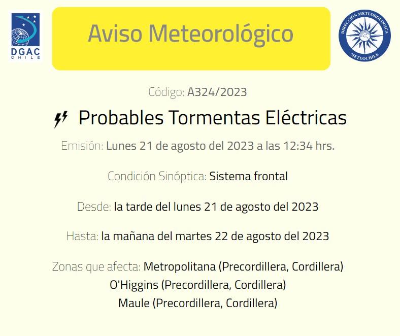 Aviso de tormentas eléctricas - MeteoChile