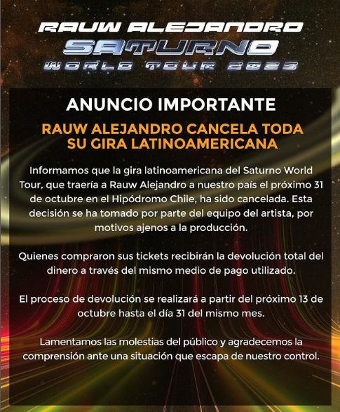 ¡No vendrá a Chile! Rauw Alejandro canceló su gira por Latinoamérica y desató la furia en redes sociales