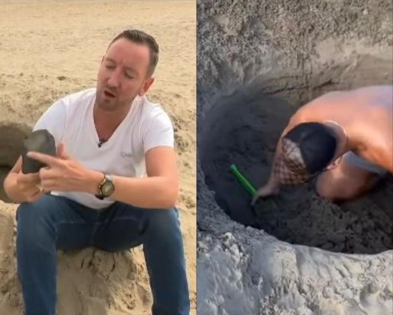 Joven hizo un agujero en la playa: científicos lo confundieron con un meteorito