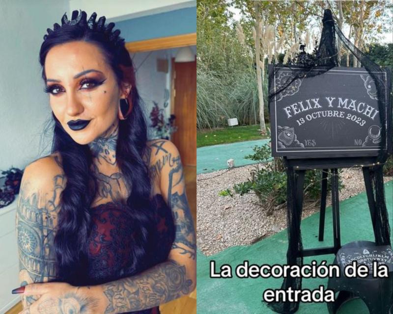 Boda gótica sorprendió en las redes sociales: novia se casó con vestido negro con rojo
