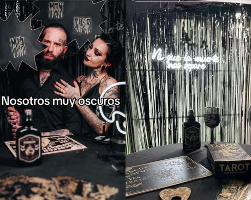 Boda gótica sorprendió en las redes sociales: novia se casó con vestido negro con rojo