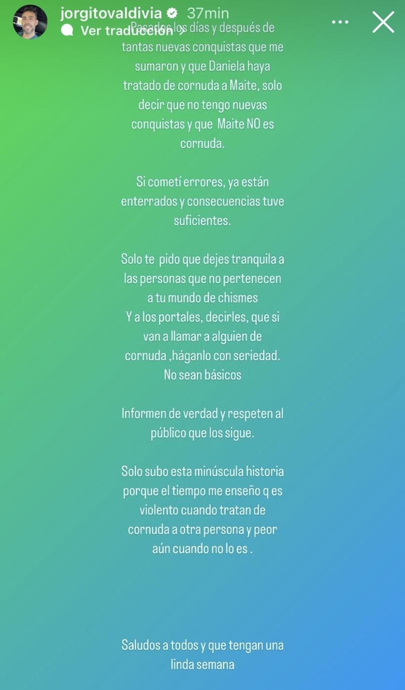 Jorge Valdivia le respondió a Daniela Aránguiz