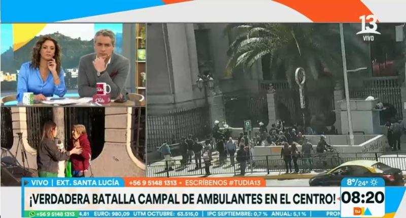 Pelea de ambulantes con palos y botellas en centro de Santiago: 12 guardias municipales heridos