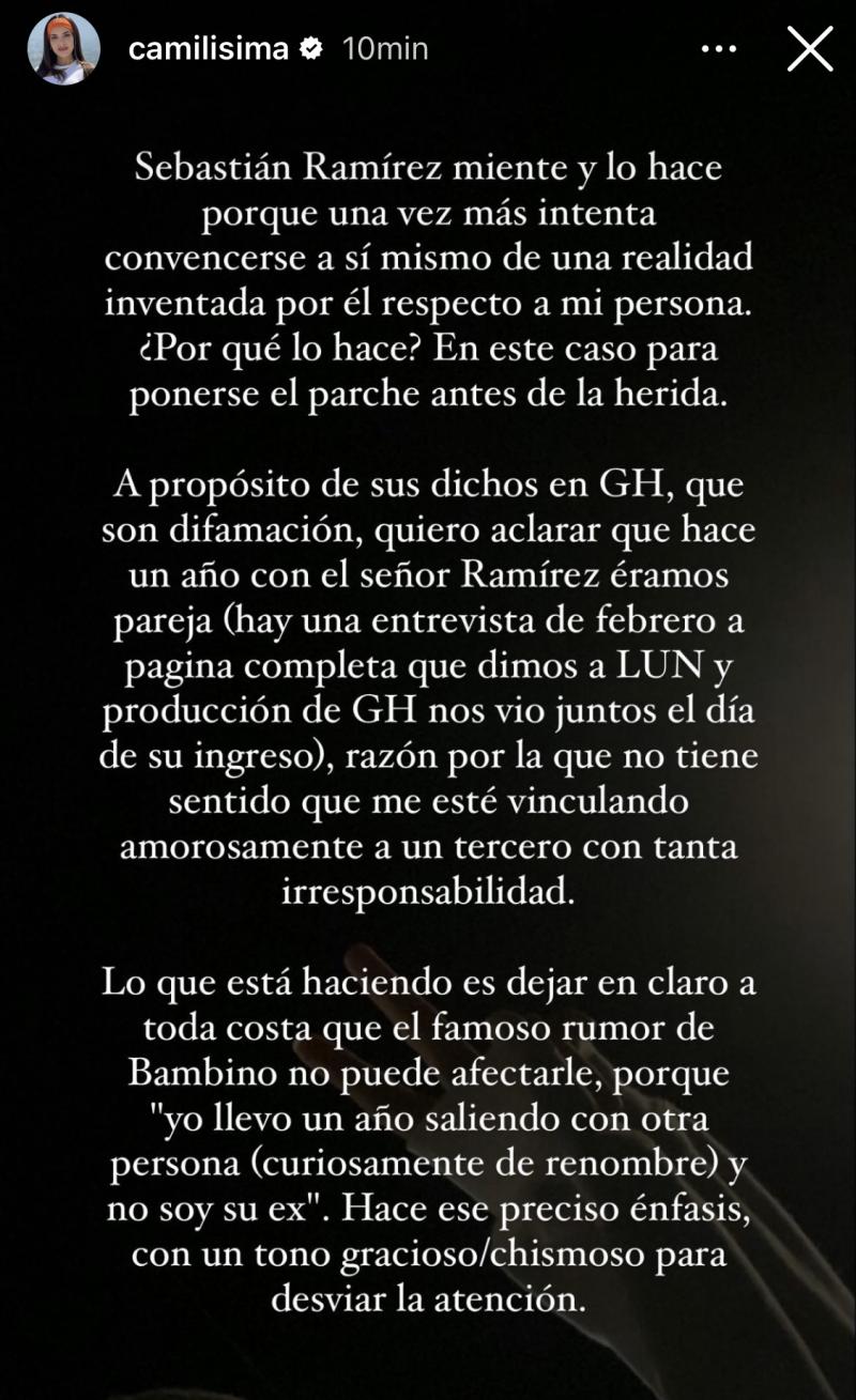 Camila Campos responde a Sebastián Ramírez