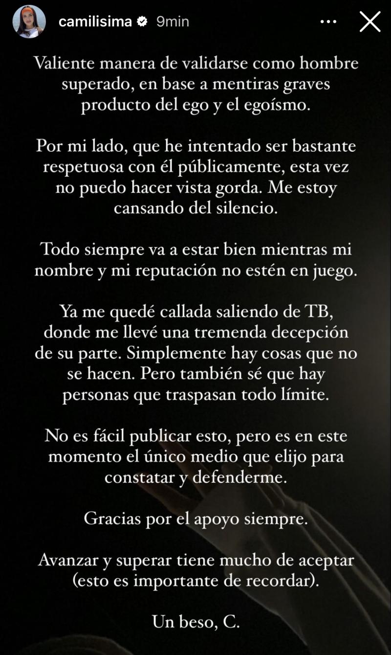 Camila Campos se defiende en redes sociales