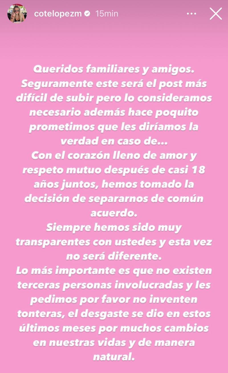 Coté López y Luis Jiménez confirman su separación