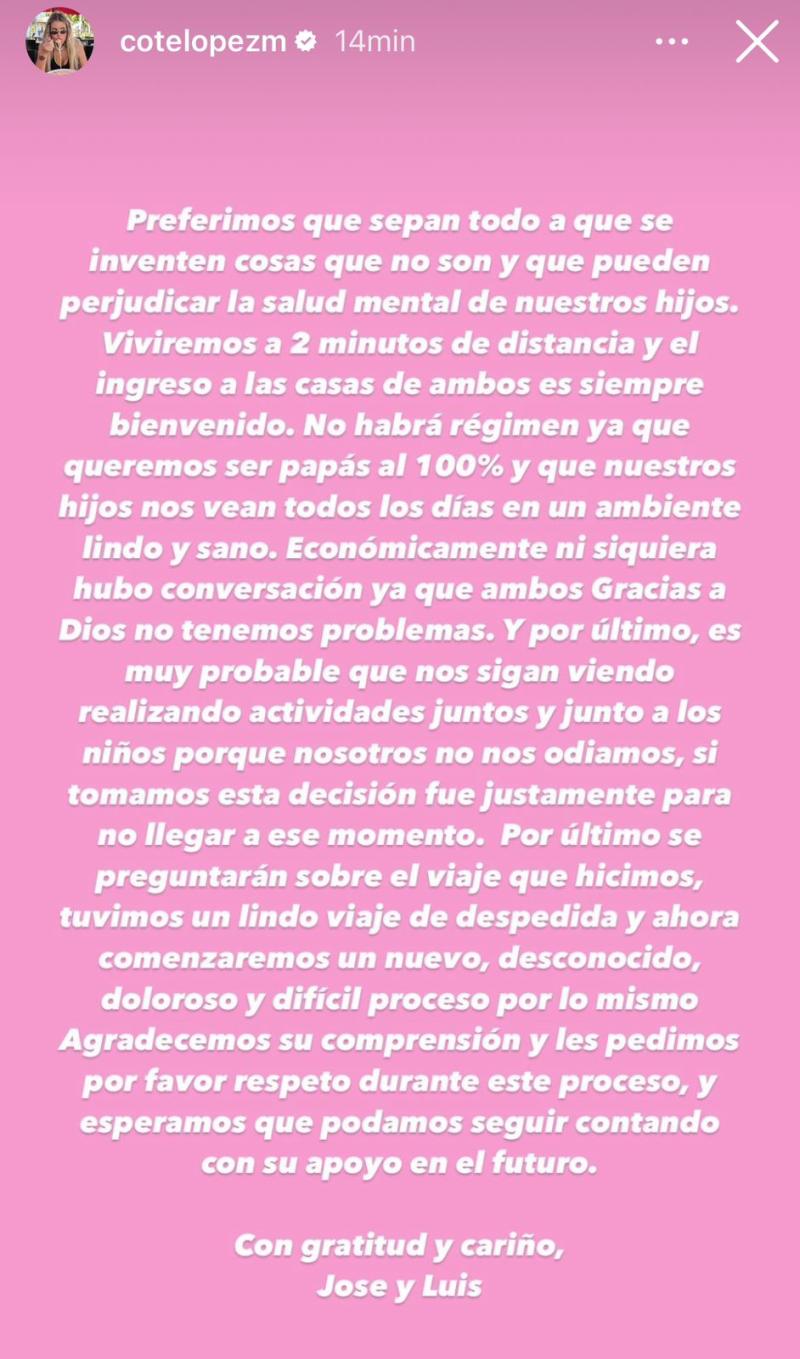 Coté López y Luis Jiménez confirman su separación