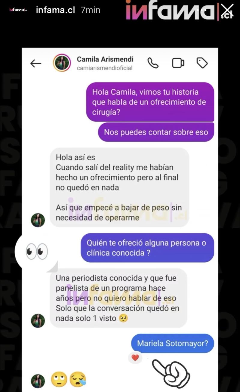 Camila Arismendi asegura que Mariela Sotomayor le ofreció una operación para bajar de peso