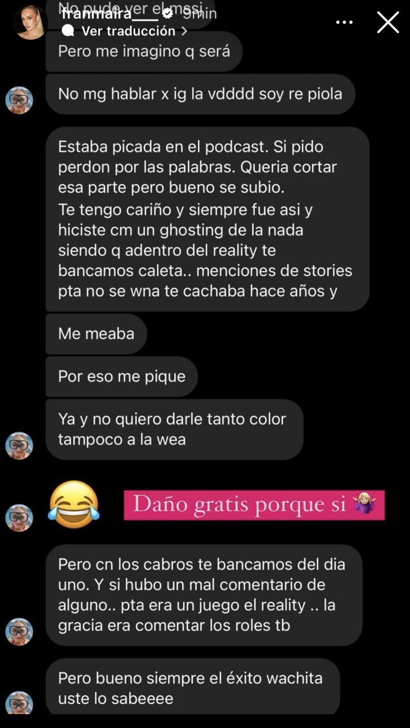 Fran Maira desmiente a Delfina Bascuñán