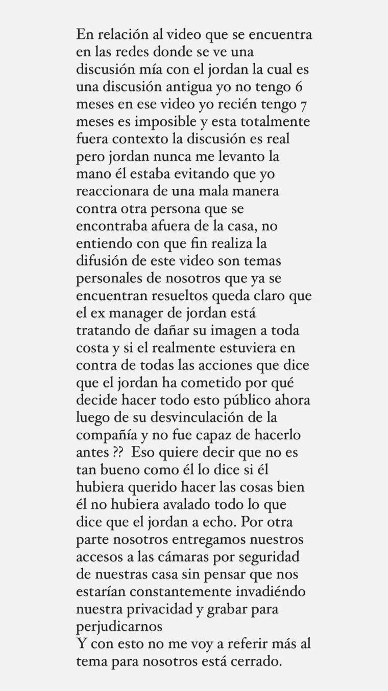 Pareja de Jordan 23 alza la voz tras filtración de video