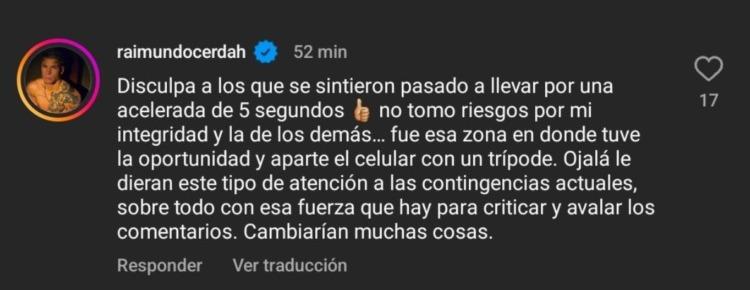 Raimundo Cerda pide disculpas tras conducir a exceso de velocidad