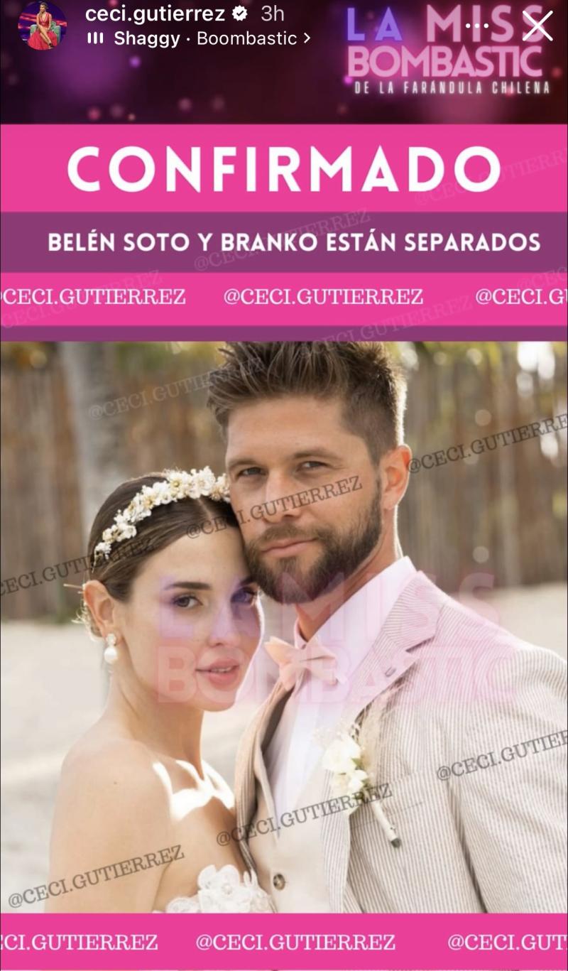 Confirman quiebre matrimonial de Belén Soto y Branko Bacovich
