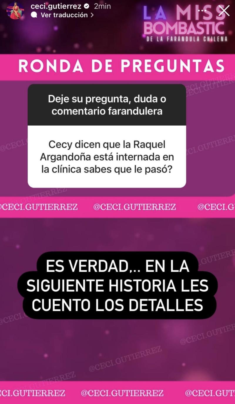 Raquel Argandoña se encuentra internada en la UTI