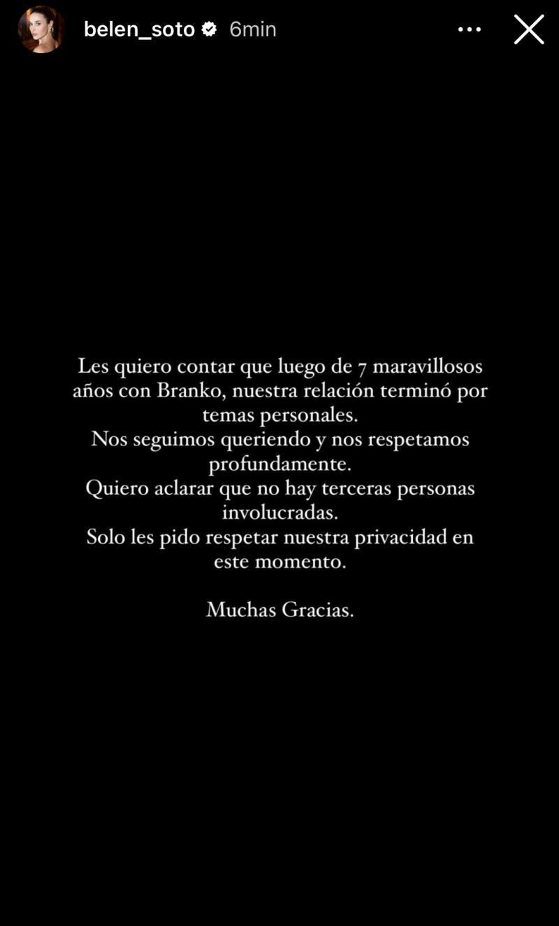 Belén Soto anuncia el fin de su matrimonio con Branko Bacovich