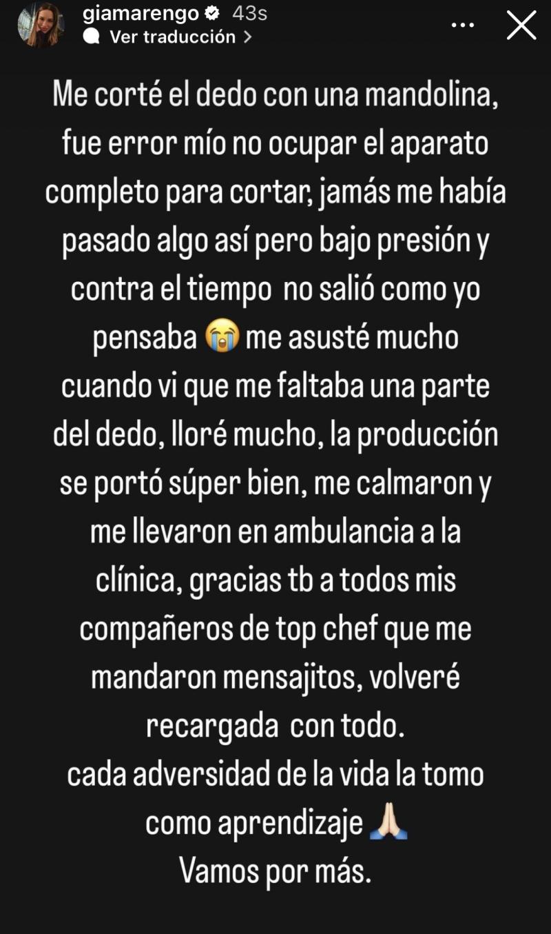 Gianella Marengo explica los detalles de su accidente