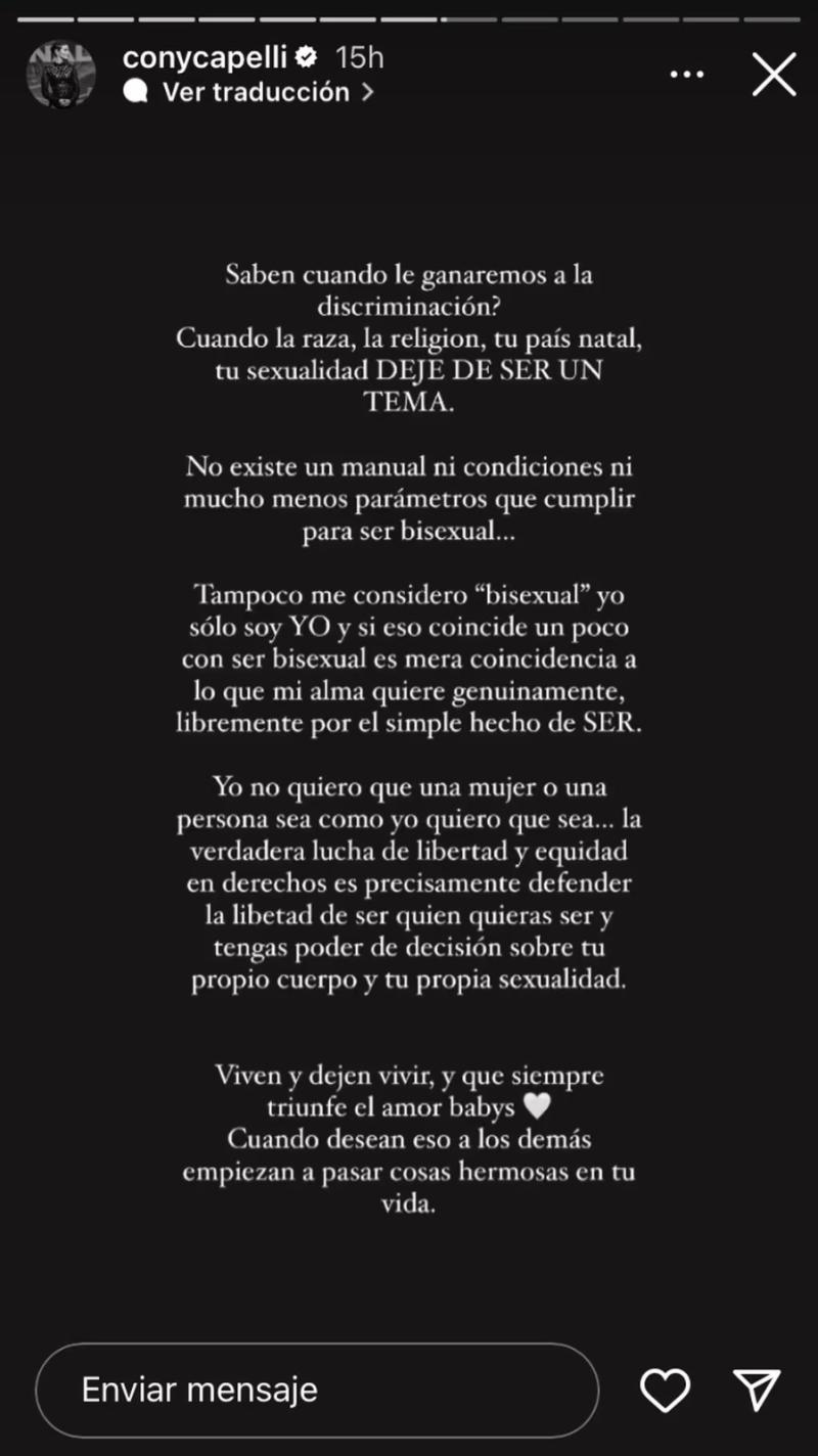 Mensaje de Cony Capelli sobre su orientación sexual
