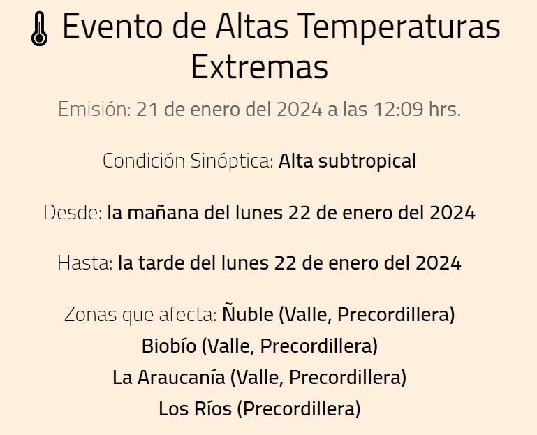 Alerta por altas temperaturas extremas