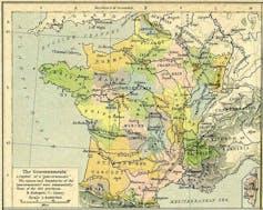 Mapa de Francia en el siglo XVIII. La región de Auvernia se sitúa en el centro del país.