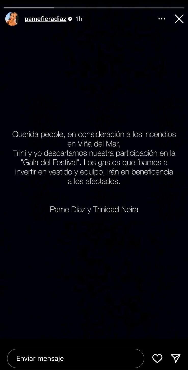 Historia de Pamela Díaz en su cuenta de Instagram.