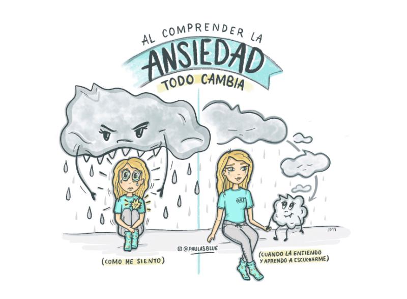 Ilustración de lo que siente una persona con ansiedad. Créditos: Instagram paulasblue