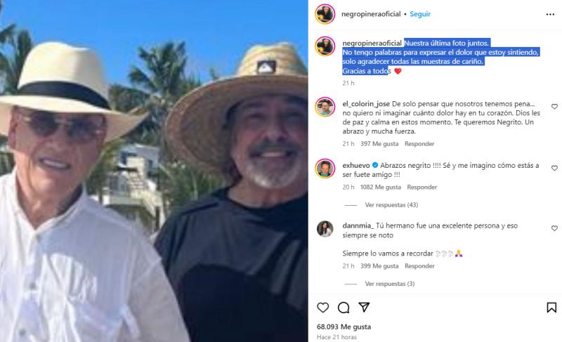 Miguel 'Negro' Piñera tras el fallecimiento del exPresidente: "No tengo palabras para expresar el dolor que estoy sintiendo"