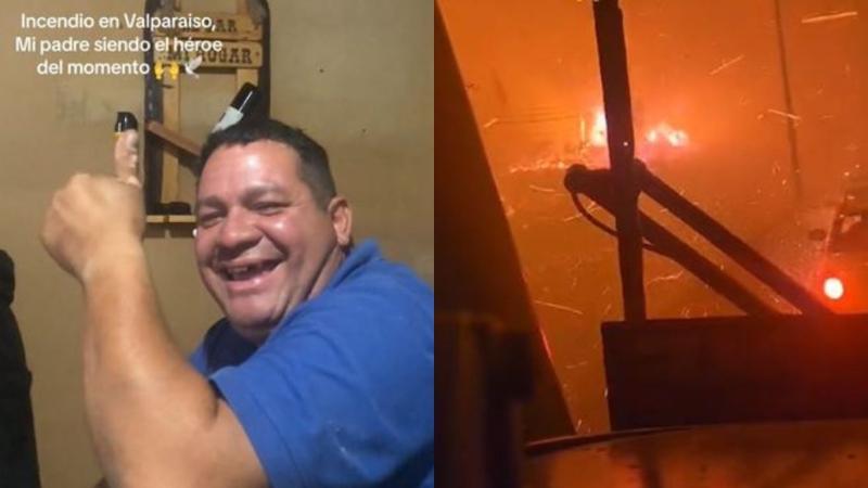 Conductor sorprende al manejar entre fuego - Captura TikTok