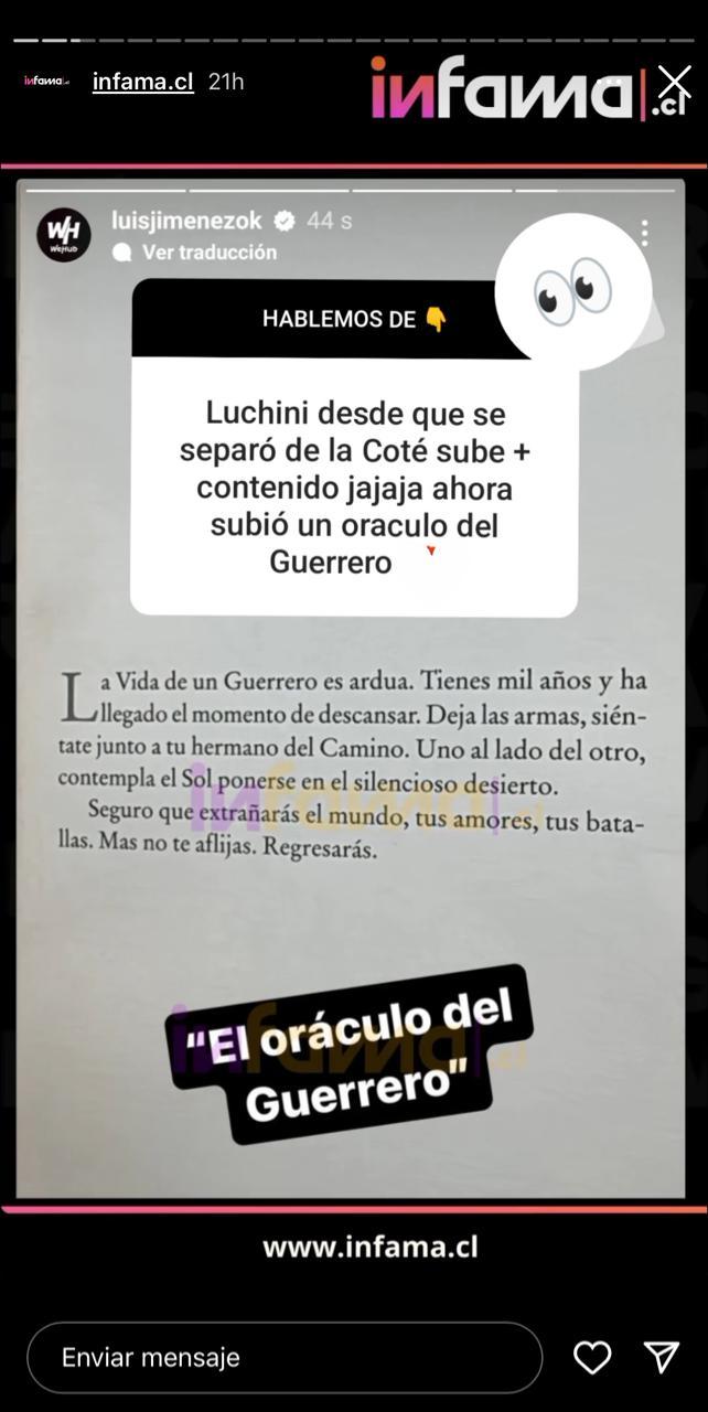 El revelador mensaje de Luis Jiménez que entrega pistas de su nueva separación con Coté López. (Infama)