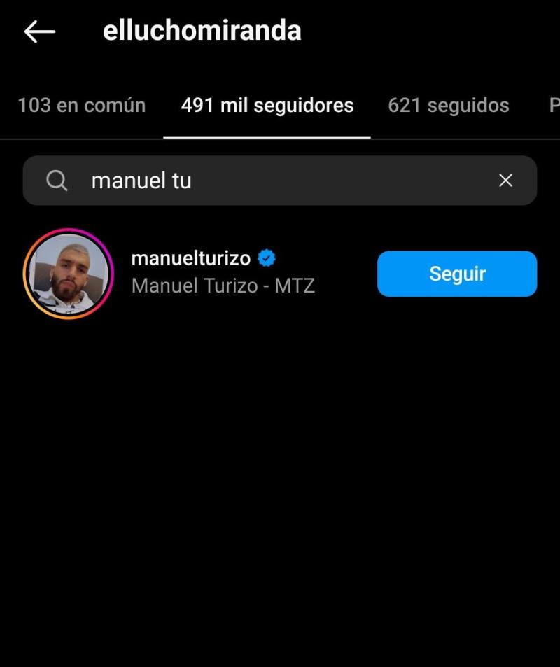 Manuel Turizo siguió a Lucho Miranda en Instagram