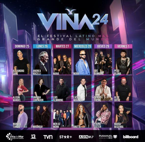 Mira la parrilla completa del Festival de Viña 2024.
