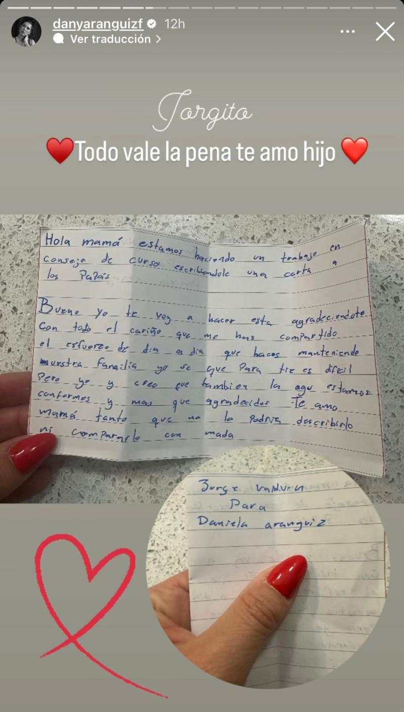 Daniela Aránguiz reveló tierna carta escrita por su hijo Jorgito.