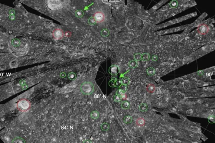 Mapa de la ubicación del agua en la luna. Créditos: NASA