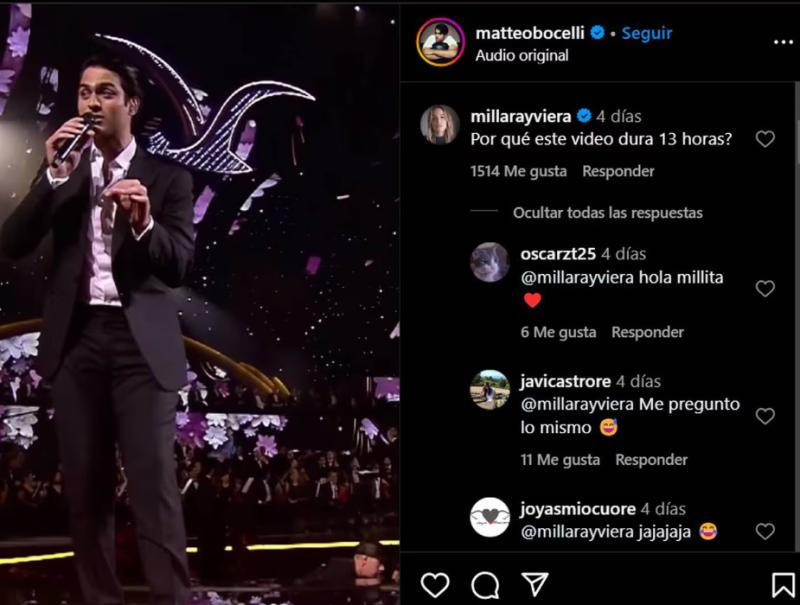 Mira el comentarios de Millaray Viera en el Instagram de Matteo Bocelli - Créditos: Captura