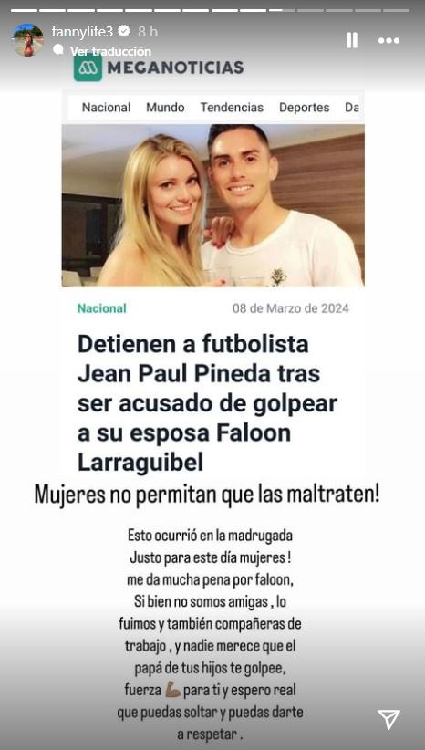 Mensaje de apoyo de Fanny Cuevas a Faloon Larraguibel tras ser víctima de VIF.