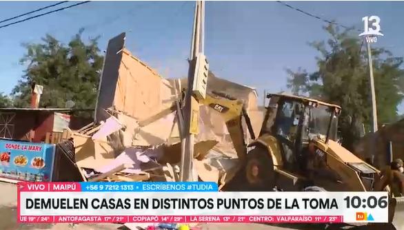 Así fue la demolición en la casa en la toma de Maipú - Créditos: Captura Canal 13