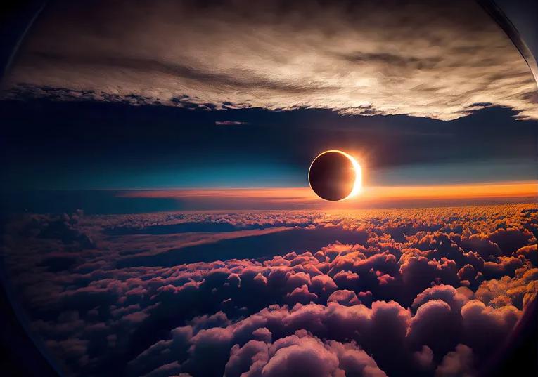 Vista referencial de un eclipse desde un avión. Créditos: Getty Images