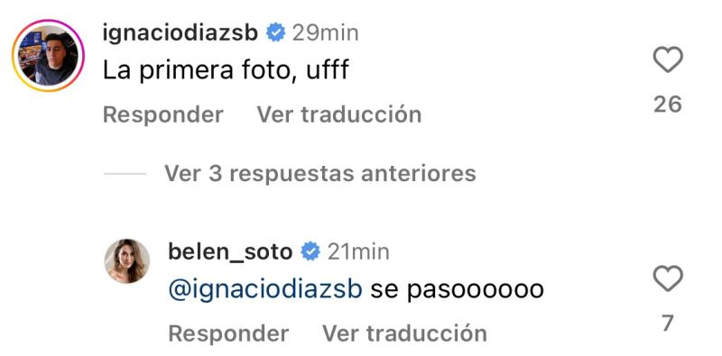 Ignacio Díaz comentó foto de Belén Soto - Instagram