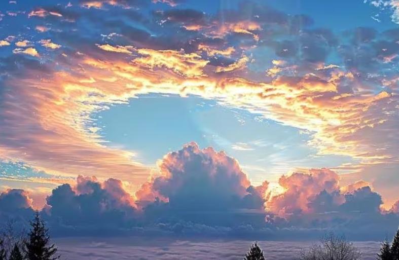 Nubes perforadas capturadas por la NASA. Créditos: Sarah Romero/Midjourney
