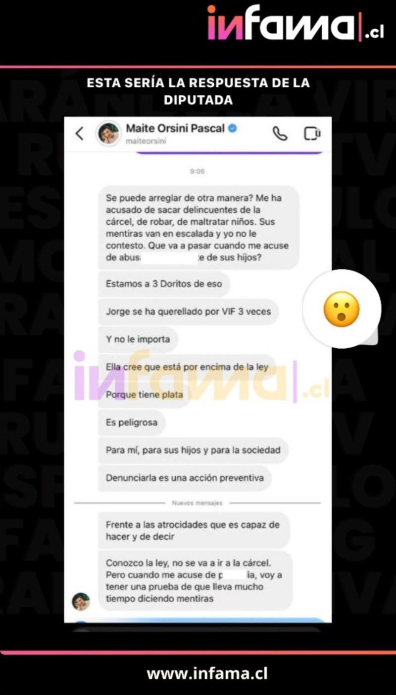 Maite Orsini explica los motivos de su querella contra Daniela Aránguiz. (Infama)