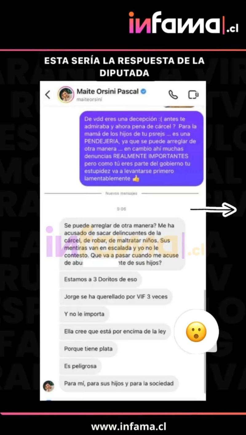 Usuario enfrenta a Maite Orsini por querella contra Daniela Aránguiz. (Infama)