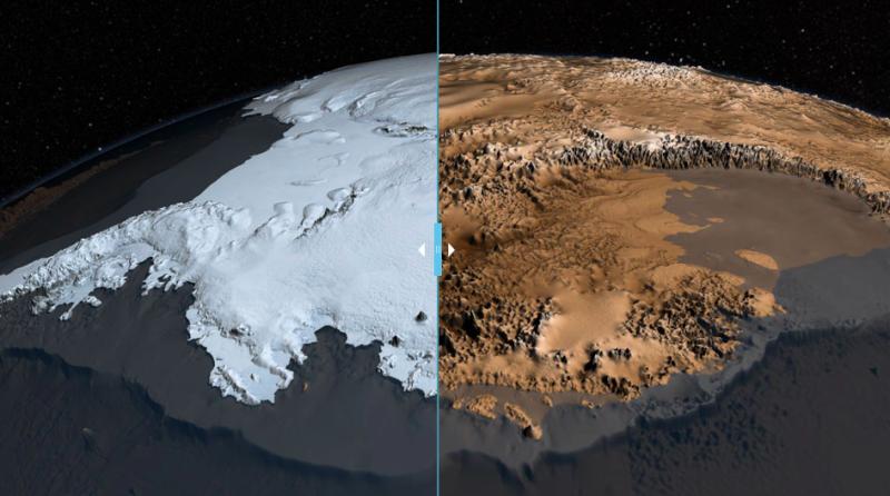 Antártida sin hielo. Créditos: NASA