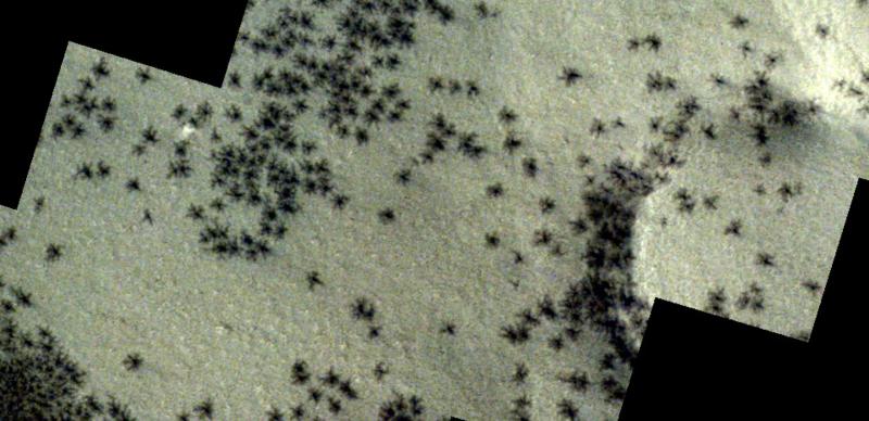 Supuestas arañas en Marte. Crédito: NASA