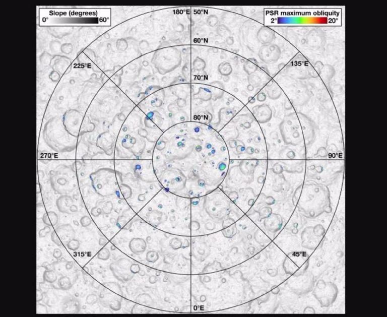 Mapa de la región polar norte de Ceres. Créditos: NASA