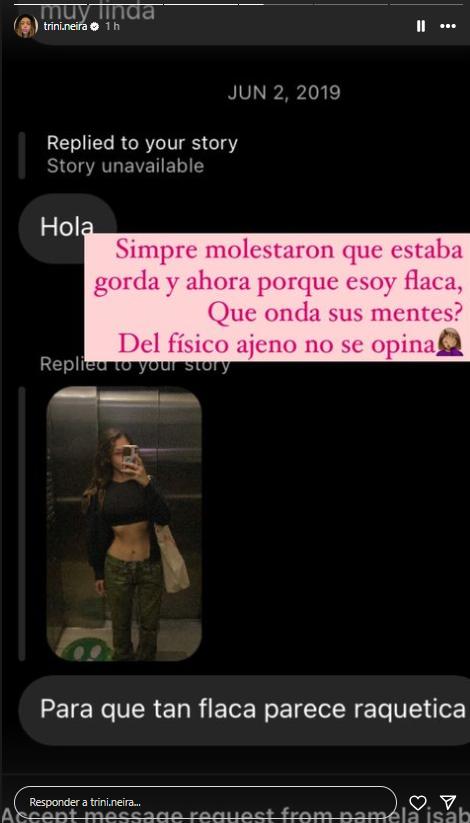 Trini Neira respondió a usuario que lanzó repudiable comentario sobre su físico.